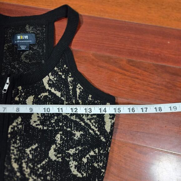 Anthropologie Maeve Black Gold Metalic Fitted Crop Sweater Vest - Picture 5 of 7